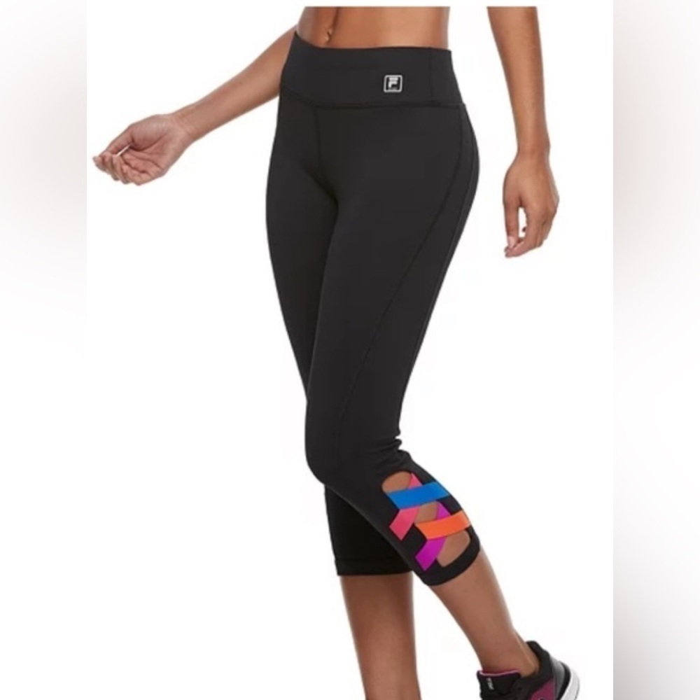 Fila Black and Purple Leggings with Geometric Accents